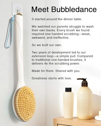 BUBBLEDANCE Natural Boar Bristle Back Scrubber – 4X Scrubbing Power, Extendable Long Handle (17.5"-31.9") for Deep Exfoliation & Dry Brushing – 1.3X Wider Head, Anti-Slip Shower Brush for Men & Women Avelisse