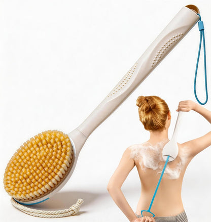 BUBBLEDANCE Natural Boar Bristle Back Scrubber – 4X Scrubbing Power, Extendable Long Handle (17.5"-31.9") for Deep Exfoliation & Dry Brushing – 1.3X Wider Head, Anti-Slip Shower Brush for Men & Women Avelisse
