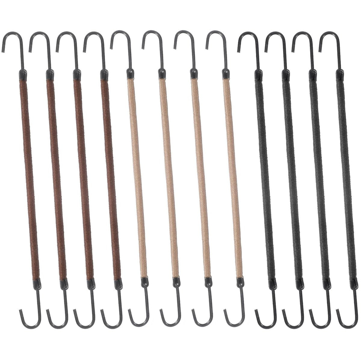 Matwsec 12 Pcs Elastic Hook Hair Ties – Small Ponytail Holders with Hooks for Women, Girls, Curly & Long Hair (Black, Coffee, Apricot) - görsel 1