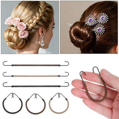 Matwsec 12 Pcs Elastic Hook Hair Ties – Small Ponytail Holders with Hooks for Women, Girls, Curly & Long Hair (Black, Coffee, Apricot)