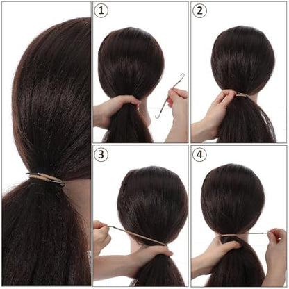Matwsec 12 Pcs Elastic Hook Hair Ties – Small Ponytail Holders with Hooks for Women, Girls, Curly & Long Hair (Black, Coffee, Apricot)
