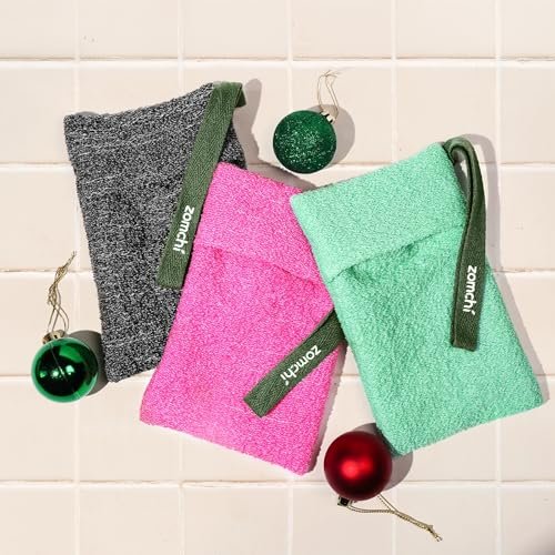 ZOMCHI 3 Pack Exfoliating Soap Bag - Body Scrubber Sponge and Soap Saver for Bar Soap | Deep Exfoliation with Nylon Mesh Avelisse