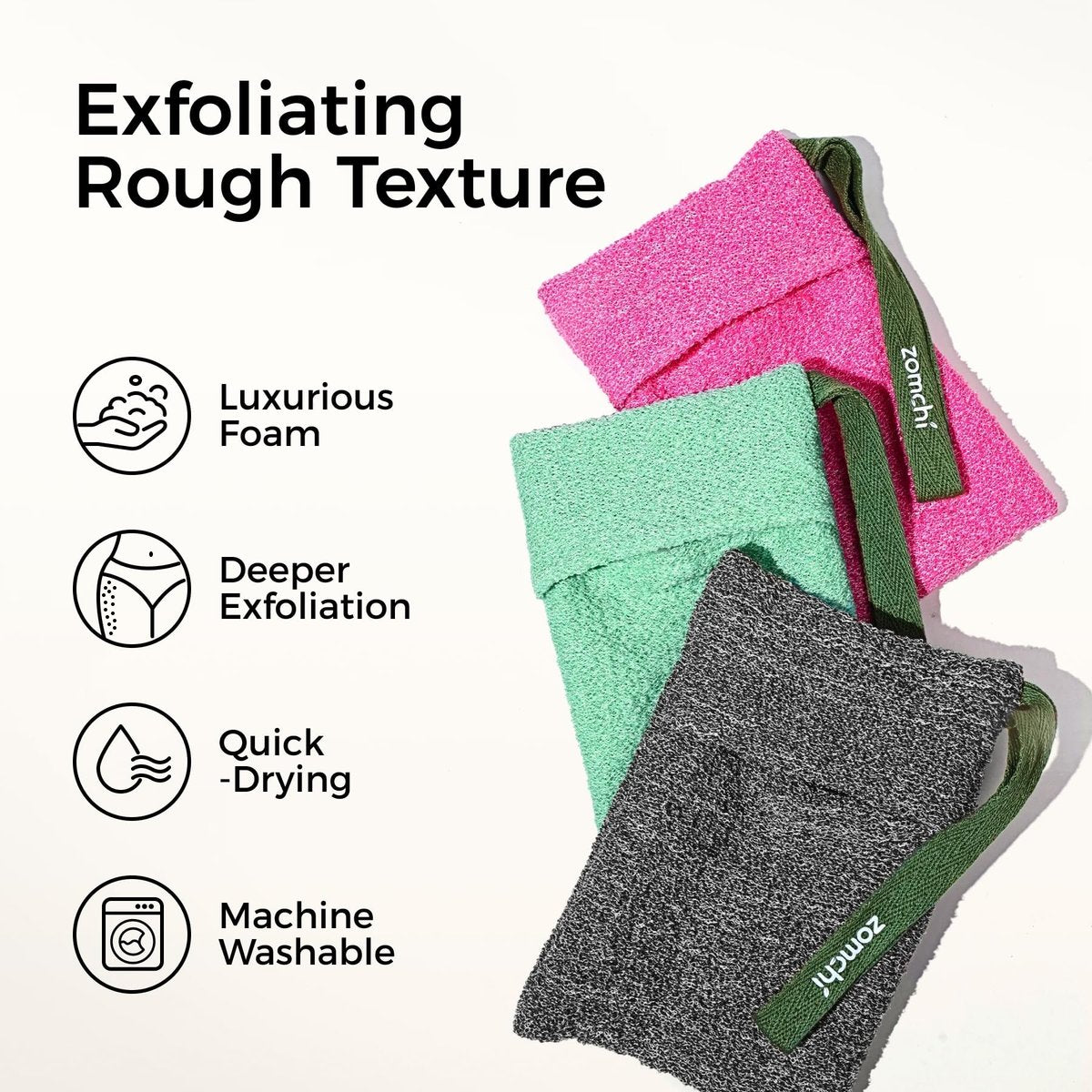 ZOMCHI 3 Pack Exfoliating Soap Bag - Body Scrubber Sponge and Soap Saver for Bar Soap | Deep Exfoliation with Nylon Mesh Avelisse