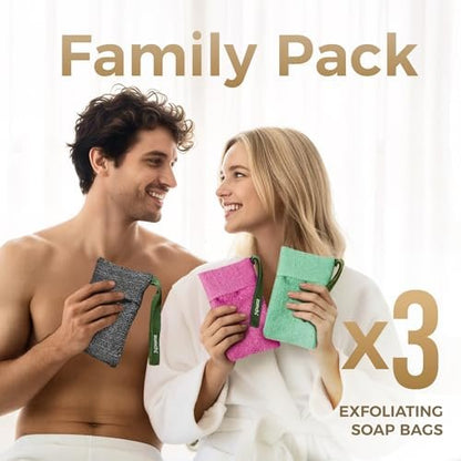 ZOMCHI 3 Pack Exfoliating Soap Bag - Body Scrubber Sponge and Soap Saver for Bar Soap | Deep Exfoliation with Nylon Mesh Avelisse