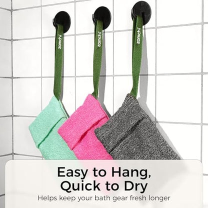 ZOMCHI 3 Pack Exfoliating Soap Bag - Body Scrubber Sponge and Soap Saver for Bar Soap | Deep Exfoliation with Nylon Mesh Avelisse