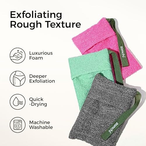 ZOMCHI 3 Pack Exfoliating Soap Bag - Body Scrubber Sponge and Soap Saver for Bar Soap | Deep Exfoliation with Nylon Mesh Avelisse