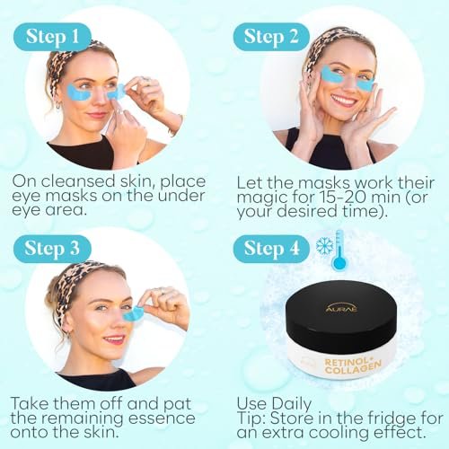 AURAE Retinol & Collagen Under Eye Patches (30 Pairs) – Reduce Puffiness, Dark Circles & Fine Lines | Hydrating Eye Mask for Smooth, Bright Eyes - görsel 12