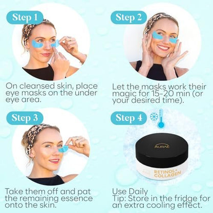 AURAE Retinol & Collagen Under Eye Patches (30 Pairs) – Reduce Puffiness, Dark Circles & Fine Lines | Hydrating Eye Mask for Smooth, Bright Eyes