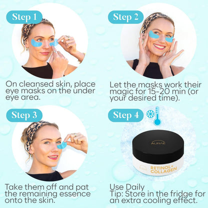 AURAE Retinol & Collagen Under Eye Patches (30 Pairs) – Reduce Puffiness, Dark Circles & Fine Lines | Hydrating Eye Mask for Smooth, Bright Eyes