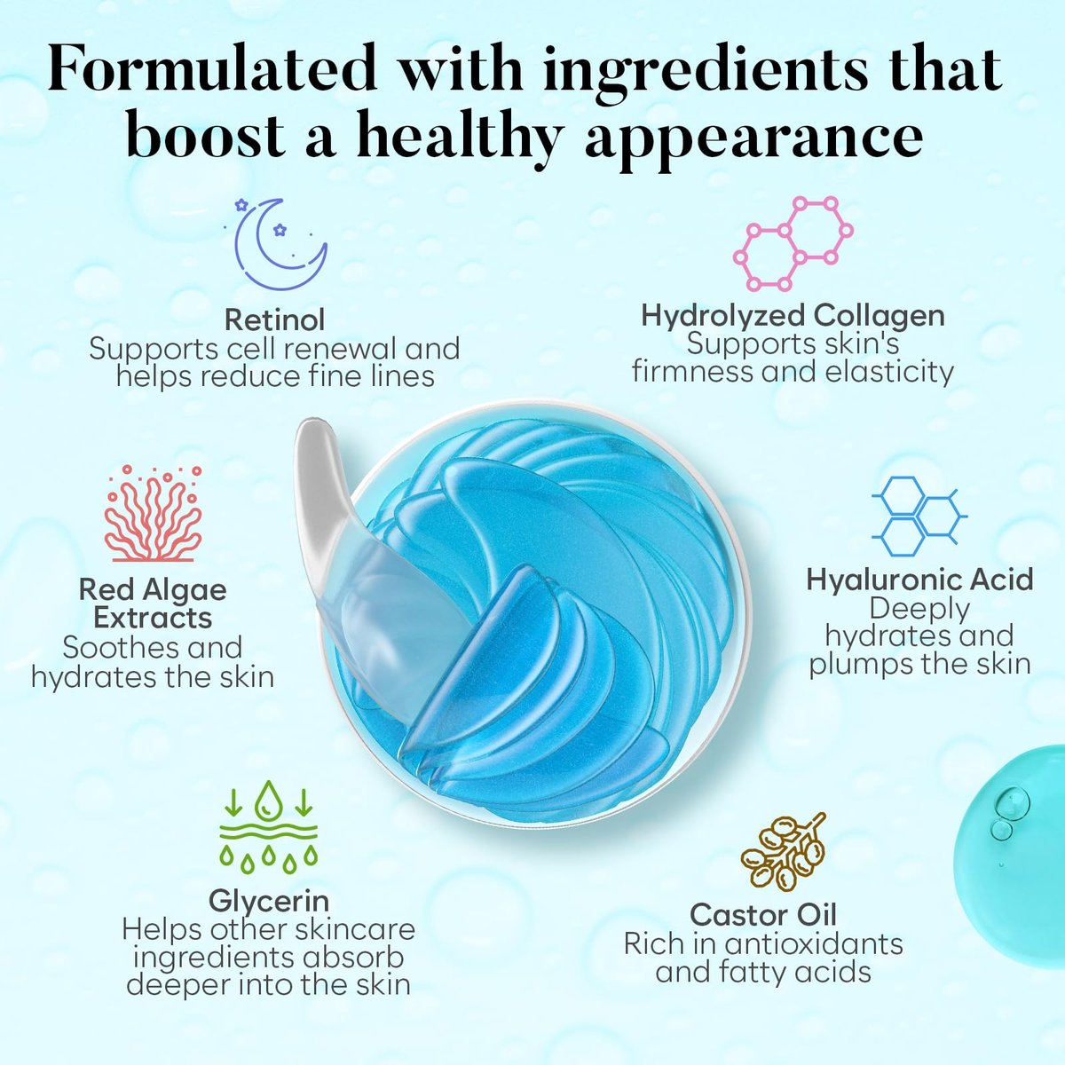 AURAE Retinol & Collagen Under Eye Patches (30 Pairs) – Reduce Puffiness, Dark Circles & Fine Lines | Hydrating Eye Mask for Smooth, Bright Eyes - görsel 3