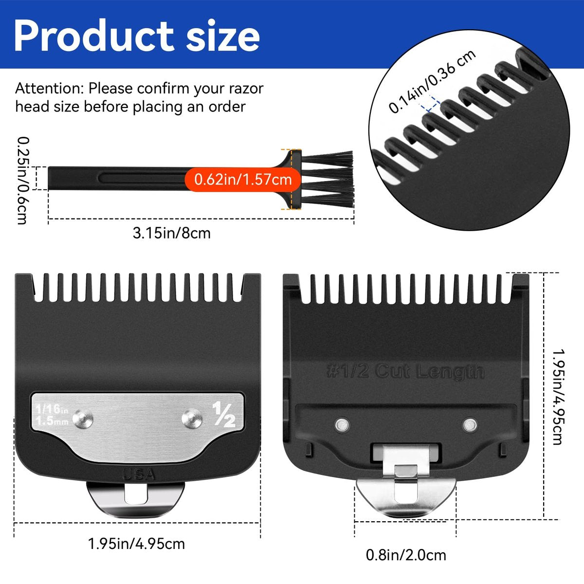 Replacement 1/2 Wahl Clipper Guards Set – 1.5mm Metal Hair Clipper Guards for Professional Barbers, 2 Pack with Brush - görsel 5
