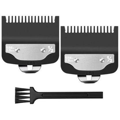 Replacement 1/2 Wahl Clipper Guards Set – 1.5mm Metal Hair Clipper Guards for Professional Barbers, 2 Pack with Brush