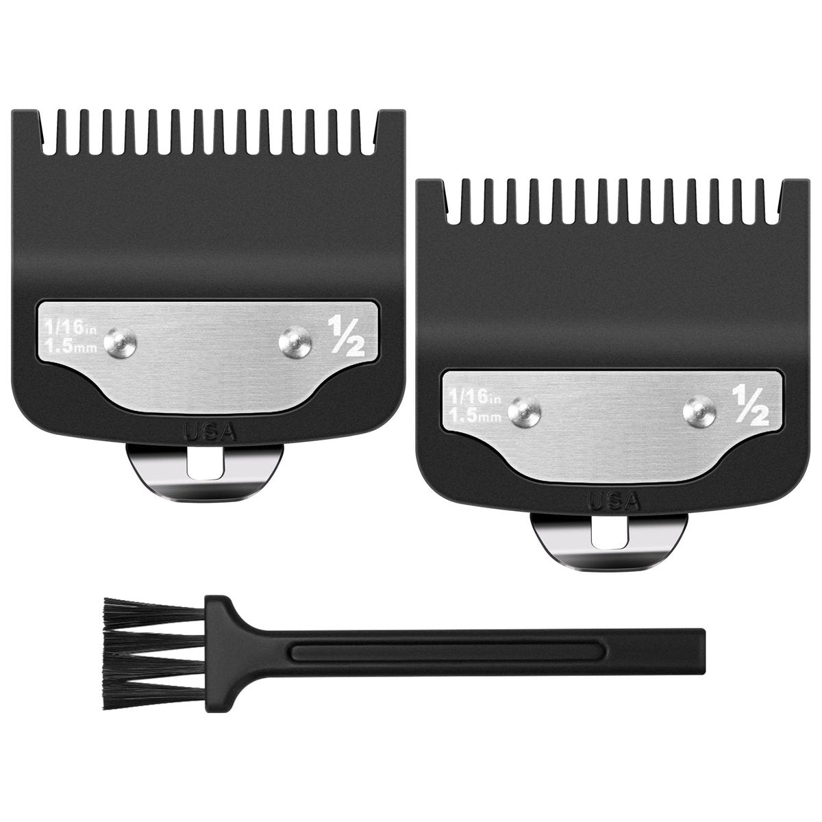 Replacement 1/2 Wahl Clipper Guards Set – 1.5mm Metal Hair Clipper Guards for Professional Barbers, 2 Pack with Brush - görsel 1