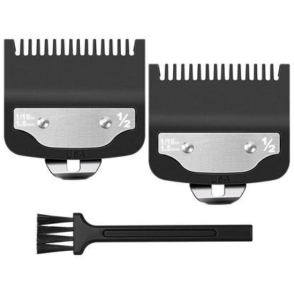 Replacement 1/2 Wahl Clipper Guards Set – 1.5mm Metal Hair Clipper Guards for Professional Barbers, 2 Pack with Brush