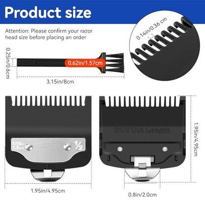 Replacement 1/2 Wahl Clipper Guards Set – 1.5mm Metal Hair Clipper Guards for Professional Barbers, 2 Pack with Brush