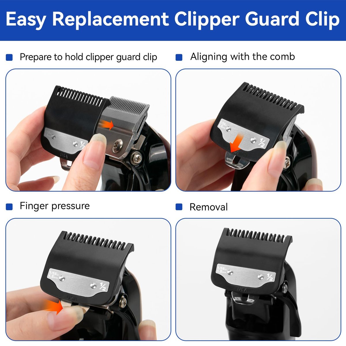 Replacement 1/2 Wahl Clipper Guards Set – 1.5mm Metal Hair Clipper Guards for Professional Barbers, 2 Pack with Brush - görsel 3