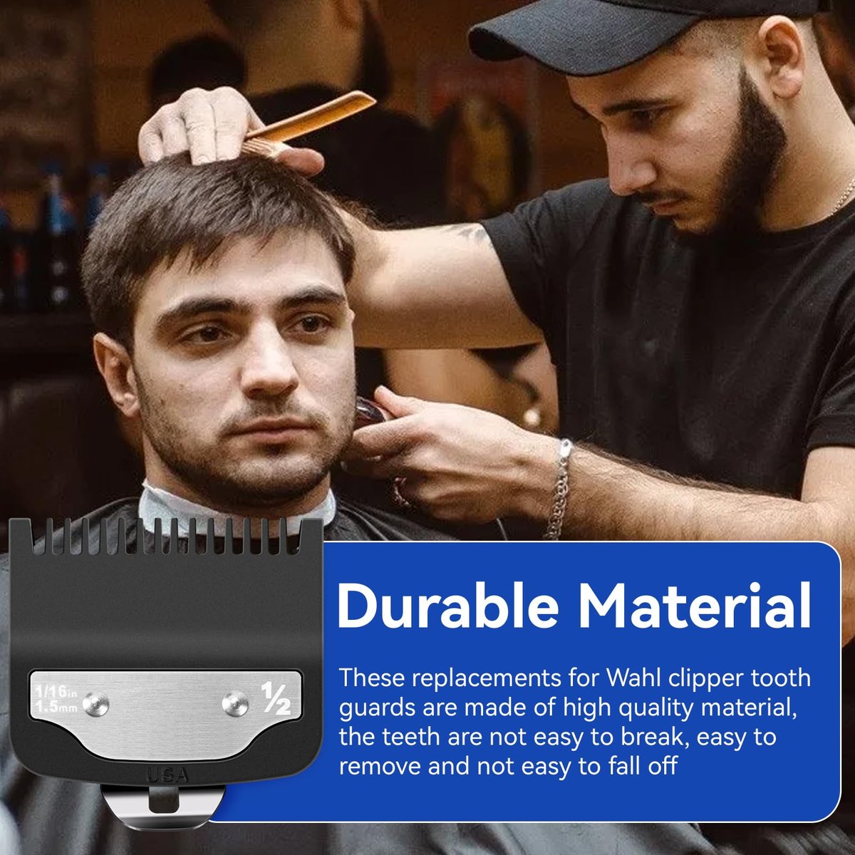 Replacement 1/2 Wahl Clipper Guards Set – 1.5mm Metal Hair Clipper Guards for Professional Barbers, 2 Pack with Brush - görsel 7
