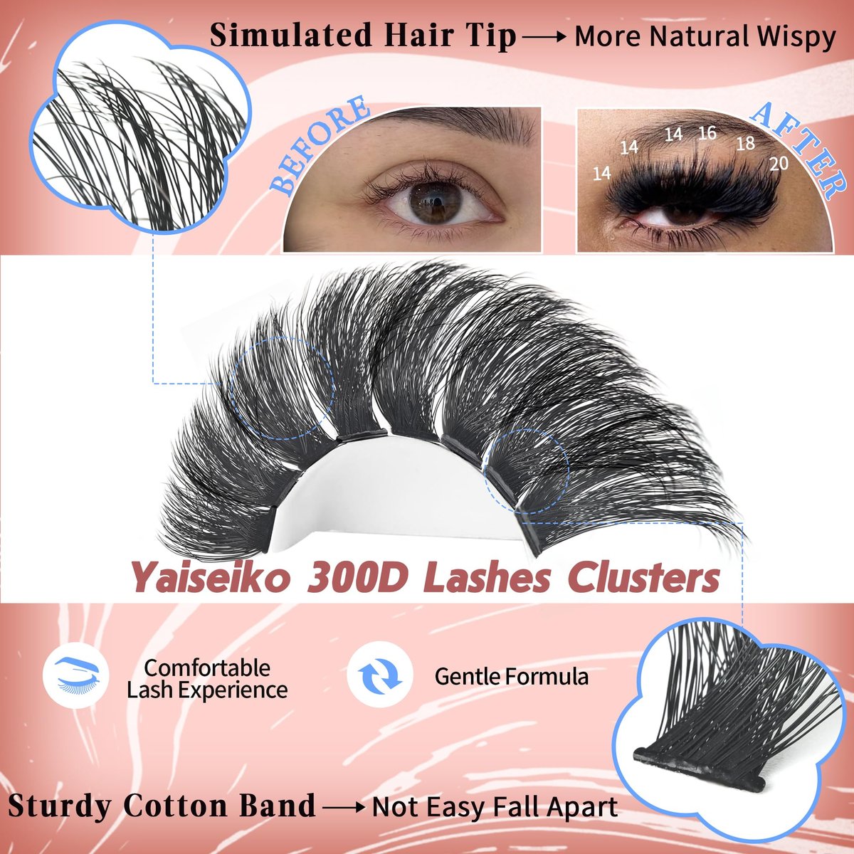Full Volume Lash Clusters 300D 8-25mm Thick Cluster Eyelash Extensions 340Pcs Wispy 3D Individual Lashes Waterproof Mega Eyelash Clusters Soft False Lashes Big Pack, by Yaiseiko Avelisse