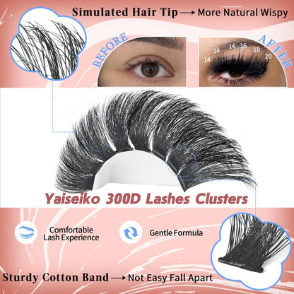 Full Volume Lash Clusters 300D 8-25mm Thick Cluster Eyelash Extensions 340Pcs Wispy 3D Individual Lashes Waterproof Mega Eyelash Clusters Soft False Lashes Big Pack, by Yaiseiko Avelisse