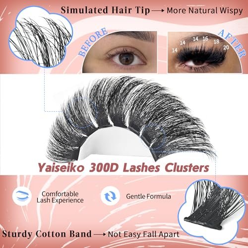 Full Volume Lash Clusters 300D 8-25mm Thick Cluster Eyelash Extensions 340Pcs Wispy 3D Individual Lashes Waterproof Mega Eyelash Clusters Soft False Lashes Big Pack, by Yaiseiko Avelisse