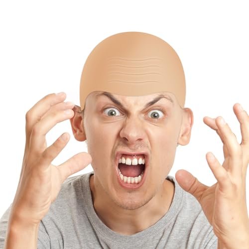 LLMSIX Latex Bald Cap with Nylon Wig Caps Set for Adults – Skin Color Bald Cap Costume for Women, Men, Halloween, Christmas, Party, Cosplay Avelisse