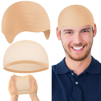 LLMSIX Latex Bald Cap with Nylon Wig Caps Set for Adults – Skin Color Bald Cap Costume for Women, Men, Halloween, Christmas, Party, Cosplay Avelisse