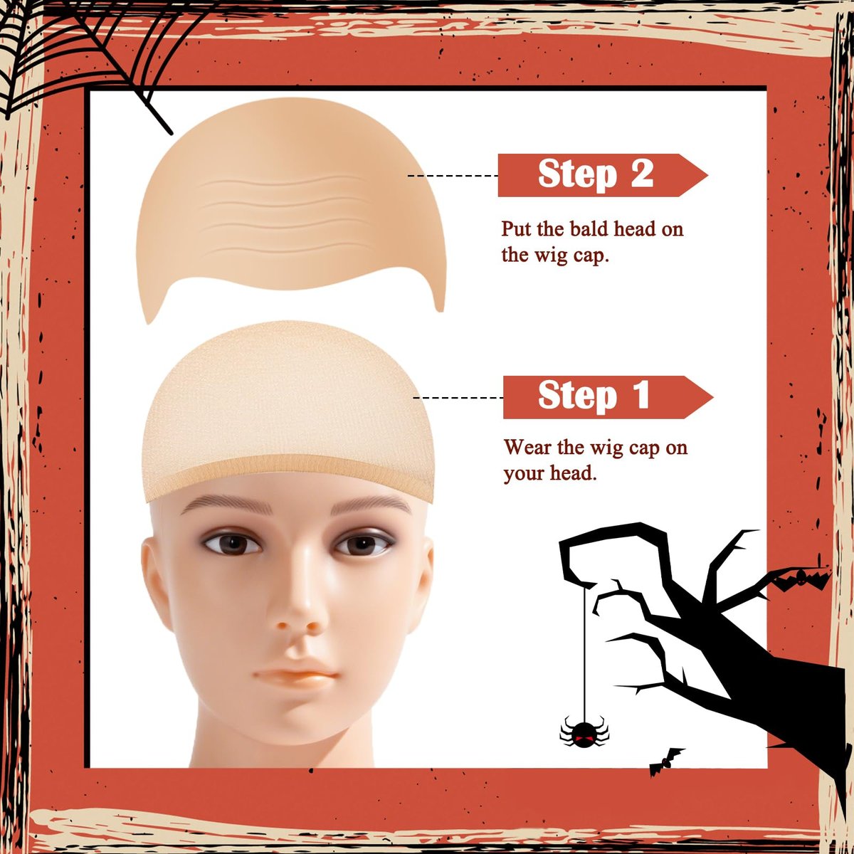 LLMSIX Latex Bald Cap with Nylon Wig Caps Set for Adults – Skin Color Bald Cap Costume for Women, Men, Halloween, Christmas, Party, Cosplay Avelisse