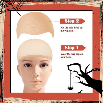 LLMSIX Latex Bald Cap with Nylon Wig Caps Set for Adults – Skin Color Bald Cap Costume for Women, Men, Halloween, Christmas, Party, Cosplay Avelisse