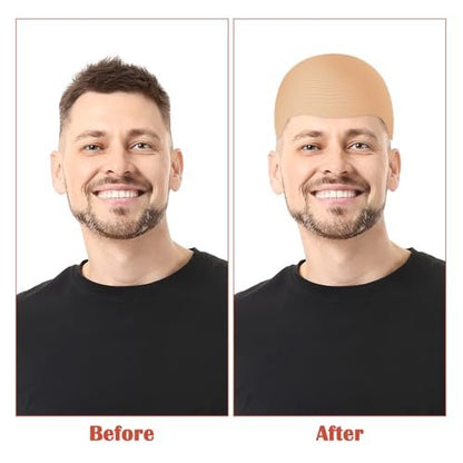 LLMSIX Latex Bald Cap with Nylon Wig Caps Set for Adults – Skin Color Bald Cap Costume for Women, Men, Halloween, Christmas, Party, Cosplay Avelisse