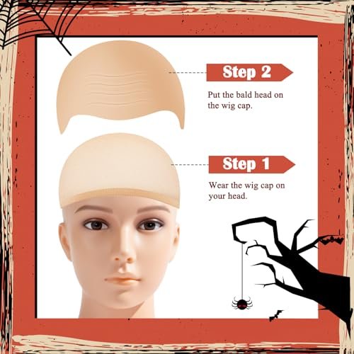LLMSIX Latex Bald Cap with Nylon Wig Caps Set for Adults – Skin Color Bald Cap Costume for Women, Men, Halloween, Christmas, Party, Cosplay Avelisse