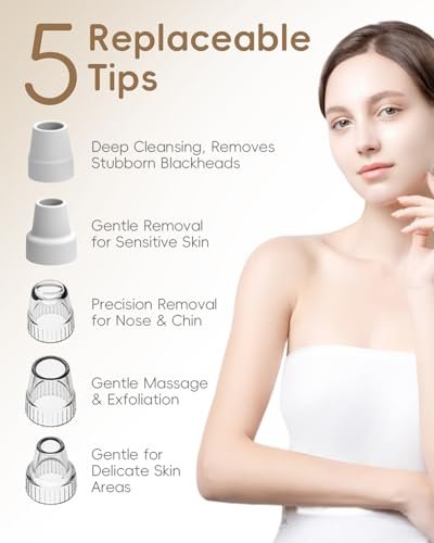 Rechargeable Blackhead Vacuum Pore Cleaner - 5 Attachments & 3 Suction Levels for Deep Facial Cleansing, USB-Powered Blackhead Remover for Women and Men (White) Avelisse