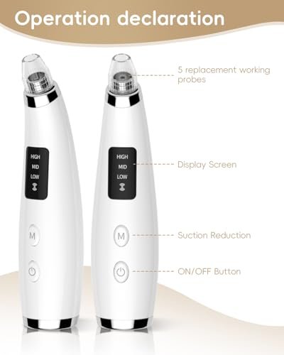 Rechargeable Blackhead Vacuum Pore Cleaner - 5 Attachments & 3 Suction Levels for Deep Facial Cleansing, USB-Powered Blackhead Remover for Women and Men (White) Avelisse