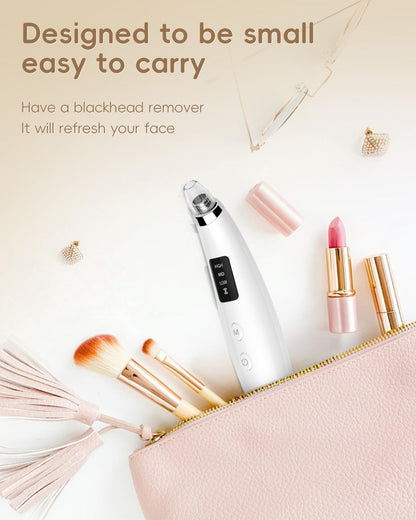 Rechargeable Blackhead Vacuum Pore Cleaner - 5 Attachments & 3 Suction Levels for Deep Facial Cleansing, USB-Powered Blackhead Remover for Women and Men (White) Avelisse