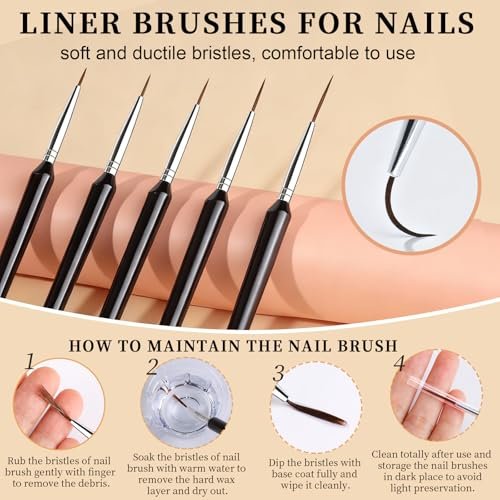 FANDAMEI 20pcs Nail Art Brushes Set - Liner Brushes for Drawing Long Lines, Thin Nail Art Brush Kit (7/9/11/15/20mm), Black - görsel 6