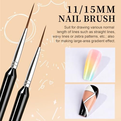FANDAMEI 20pcs Nail Art Brushes Set - Liner Brushes for Drawing Long Lines, Thin Nail Art Brush Kit (7/9/11/15/20mm), Black - görsel 10