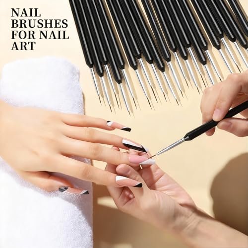 FANDAMEI 20pcs Nail Art Brushes Set - Liner Brushes for Drawing Long Lines, Thin Nail Art Brush Kit (7/9/11/15/20mm), Black - görsel 14