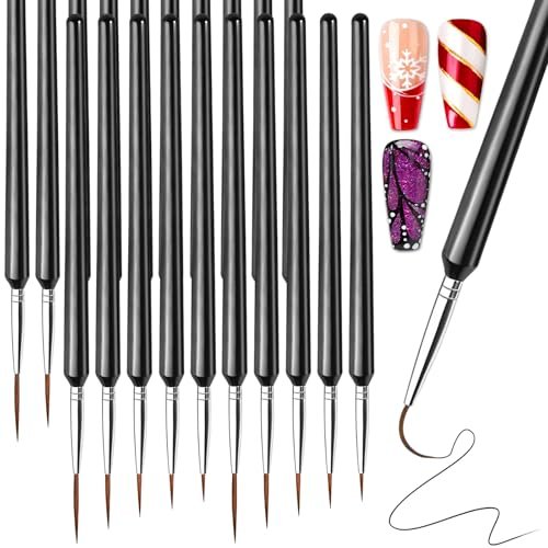 FANDAMEI 20pcs Nail Art Brushes Set - Liner Brushes for Drawing Long Lines, Thin Nail Art Brush Kit (7/9/11/15/20mm), Black - görsel 2