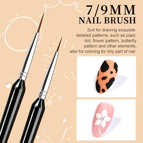 FANDAMEI 20pcs Nail Art Brushes Set - Liner Brushes for Drawing Long Lines, Thin Nail Art Brush Kit (7/9/11/15/20mm), Black - görsel 8