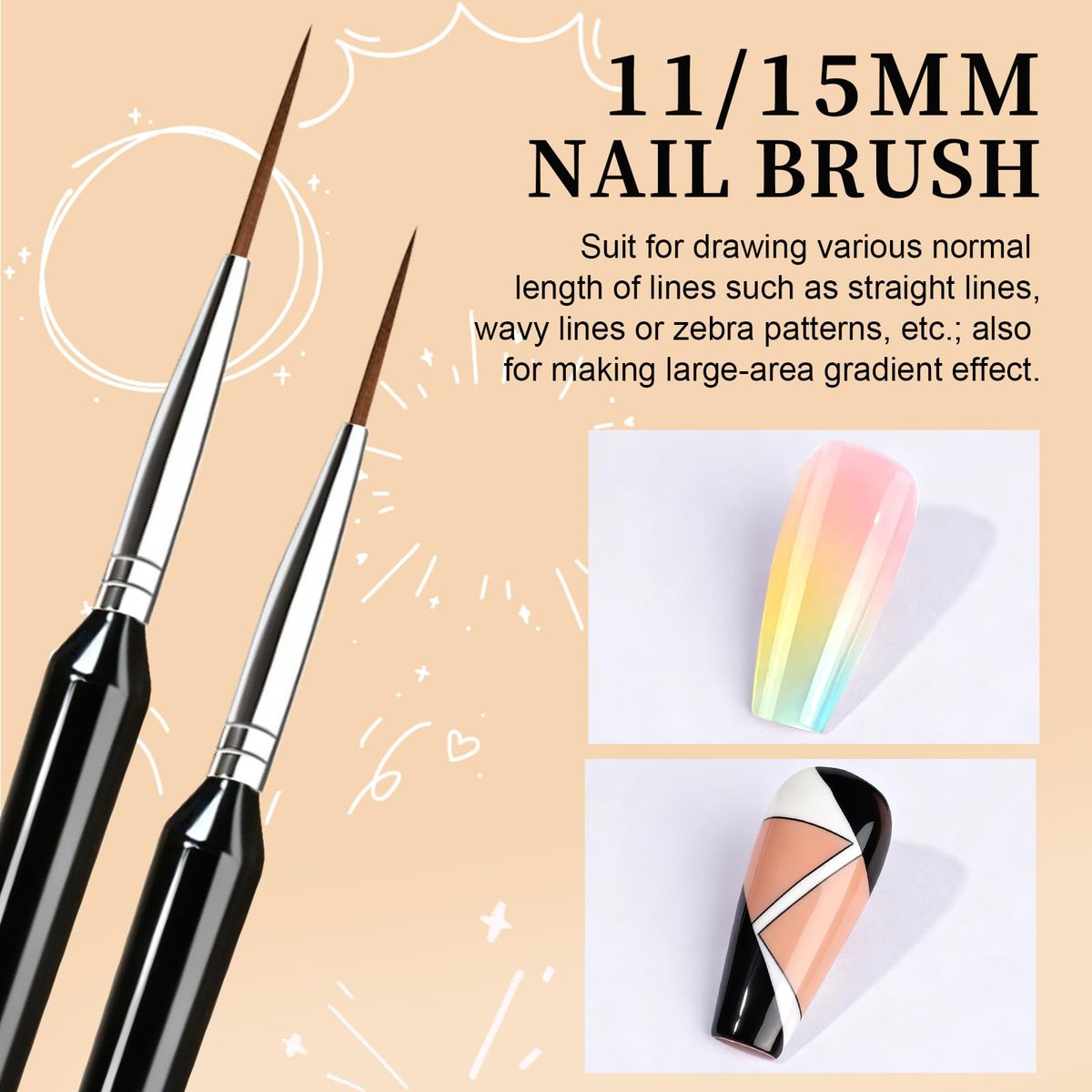 FANDAMEI 20pcs Nail Art Brushes Set - Liner Brushes for Drawing Long Lines, Thin Nail Art Brush Kit (7/9/11/15/20mm), Black - görsel 9