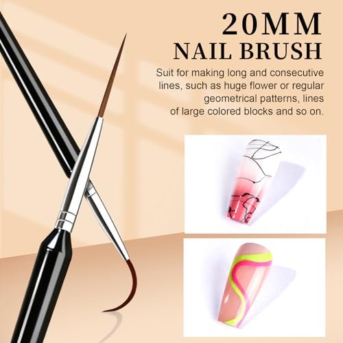 FANDAMEI 20pcs Nail Art Brushes Set - Liner Brushes for Drawing Long Lines, Thin Nail Art Brush Kit (7/9/11/15/20mm), Black - görsel 12