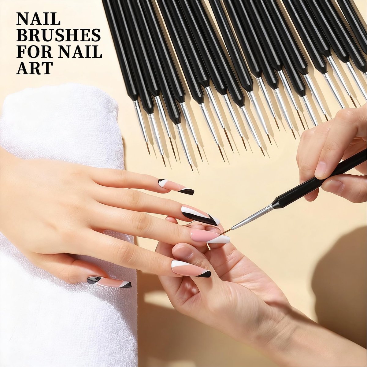 FANDAMEI 20pcs Nail Art Brushes Set - Liner Brushes for Drawing Long Lines, Thin Nail Art Brush Kit (7/9/11/15/20mm), Black - görsel 13