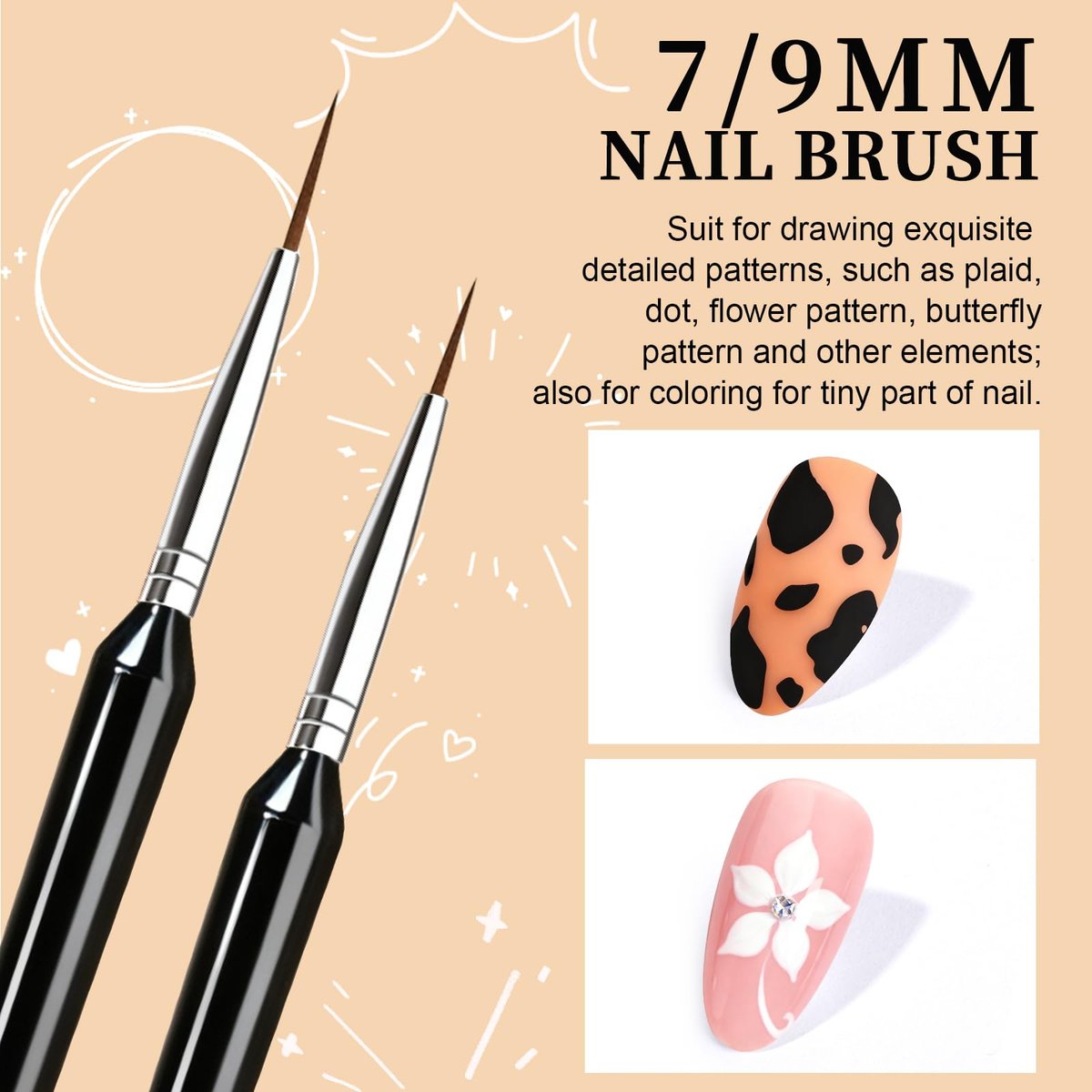 FANDAMEI 20pcs Nail Art Brushes Set - Liner Brushes for Drawing Long Lines, Thin Nail Art Brush Kit (7/9/11/15/20mm), Black - görsel 7