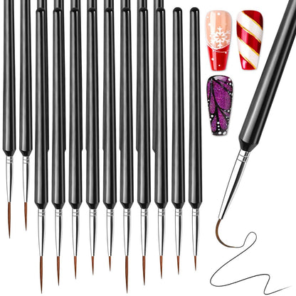 FANDAMEI 20pcs Nail Art Brushes Set - Liner Brushes for Drawing Long Lines, Thin Nail Art Brush Kit (7/9/11/15/20mm), Black