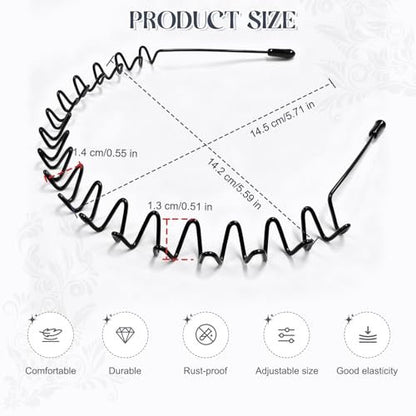 ZASZO 2 Pack Metal Hair Band – Fashion Wavy Spring Headband for Men & Women – Elastic Non-Slip Metal Hair Hoop for Daily Use & Sports