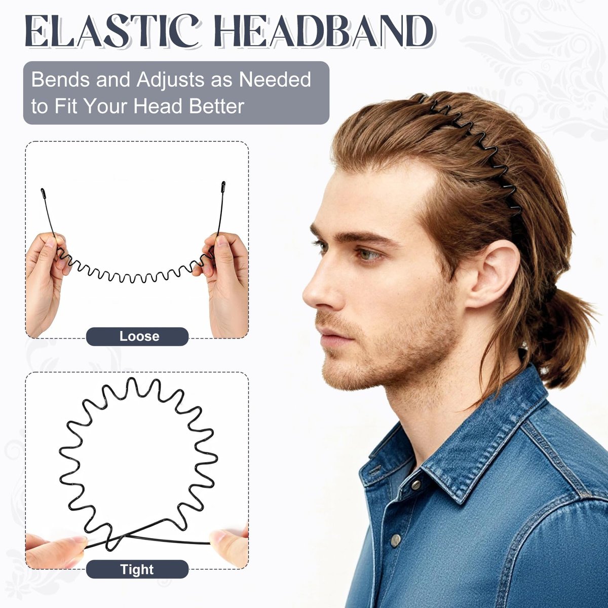 ZASZO 2 Pack Metal Hair Band – Fashion Wavy Spring Headband for Men & Women – Elastic Non-Slip Metal Hair Hoop for Daily Use & Sports - görsel 9