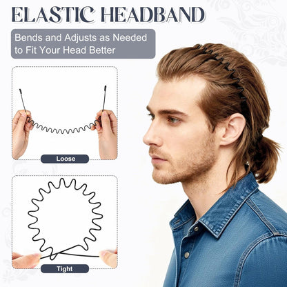 ZASZO 2 Pack Metal Hair Band – Fashion Wavy Spring Headband for Men & Women – Elastic Non-Slip Metal Hair Hoop for Daily Use & Sports