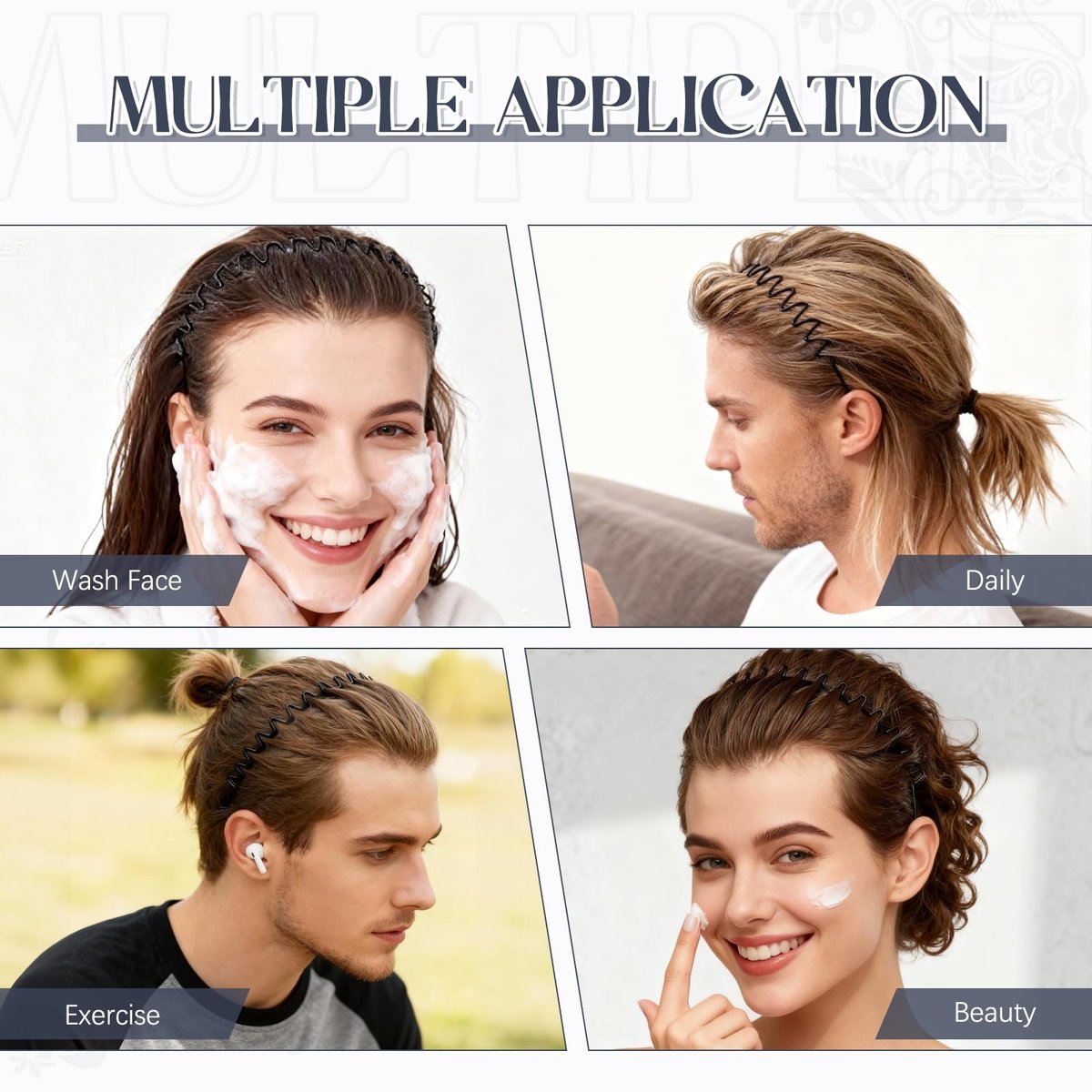 ZASZO 2 Pack Metal Hair Band – Fashion Wavy Spring Headband for Men & Women – Elastic Non-Slip Metal Hair Hoop for Daily Use & Sports - görsel 11