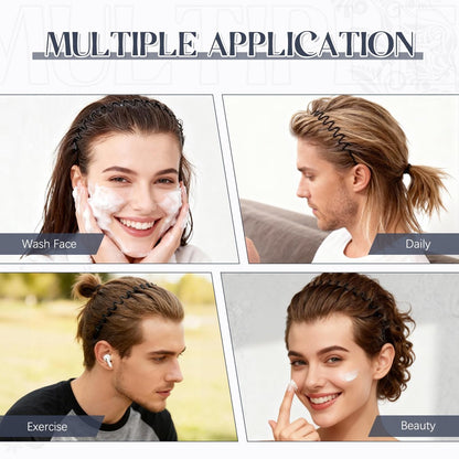 ZASZO 2 Pack Metal Hair Band – Fashion Wavy Spring Headband for Men & Women – Elastic Non-Slip Metal Hair Hoop for Daily Use & Sports