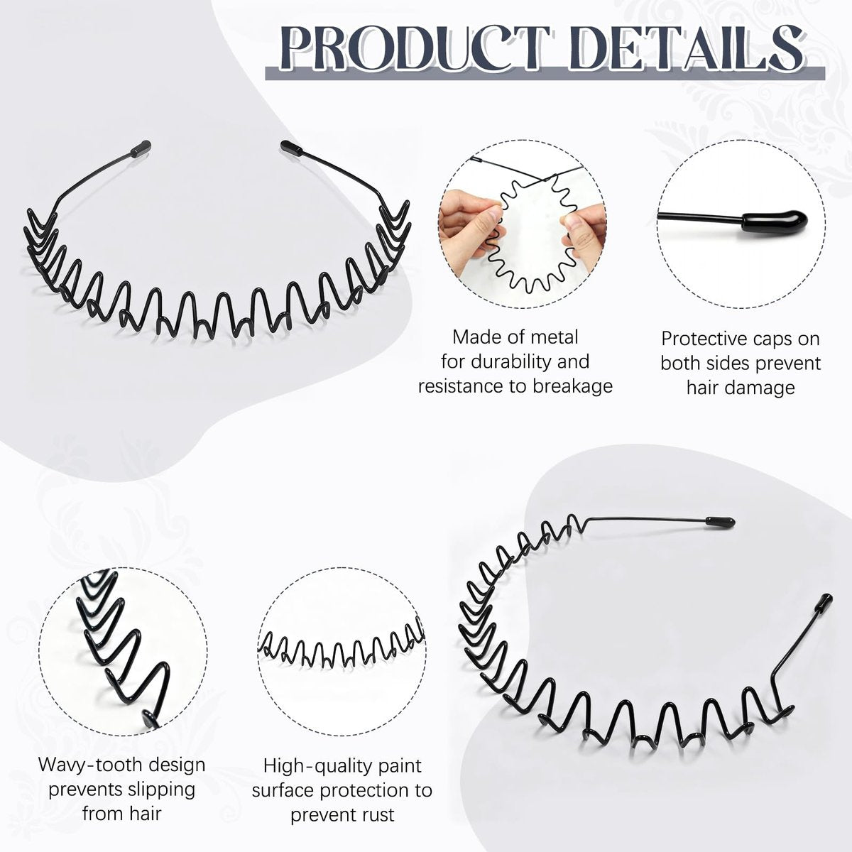 ZASZO 2 Pack Metal Hair Band – Fashion Wavy Spring Headband for Men & Women – Elastic Non-Slip Metal Hair Hoop for Daily Use & Sports - görsel 7