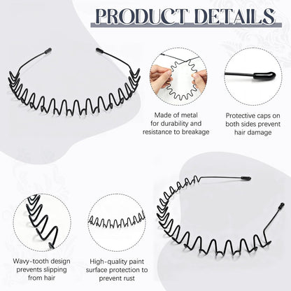 ZASZO 2 Pack Metal Hair Band – Fashion Wavy Spring Headband for Men & Women – Elastic Non-Slip Metal Hair Hoop for Daily Use & Sports